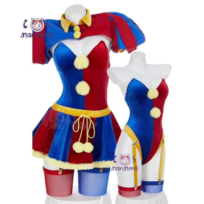 Anime Cosplay Outfit Girl - アニメアメージングジョーカーガールデジタルサーカスポムニコスプレ衣装ゲームサーカスジャンプスーツ帽子靴下コートハロウィン男性女性衣装