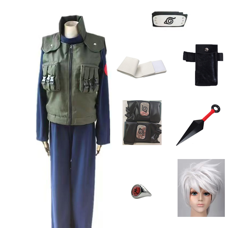Anime Cosplay Naruto - カカシコスプレ衣装アニメ忍者はたけ制服セットベストトップパンツ付きハロウィンコミコンパーティーコスチューム誕生日ギフト