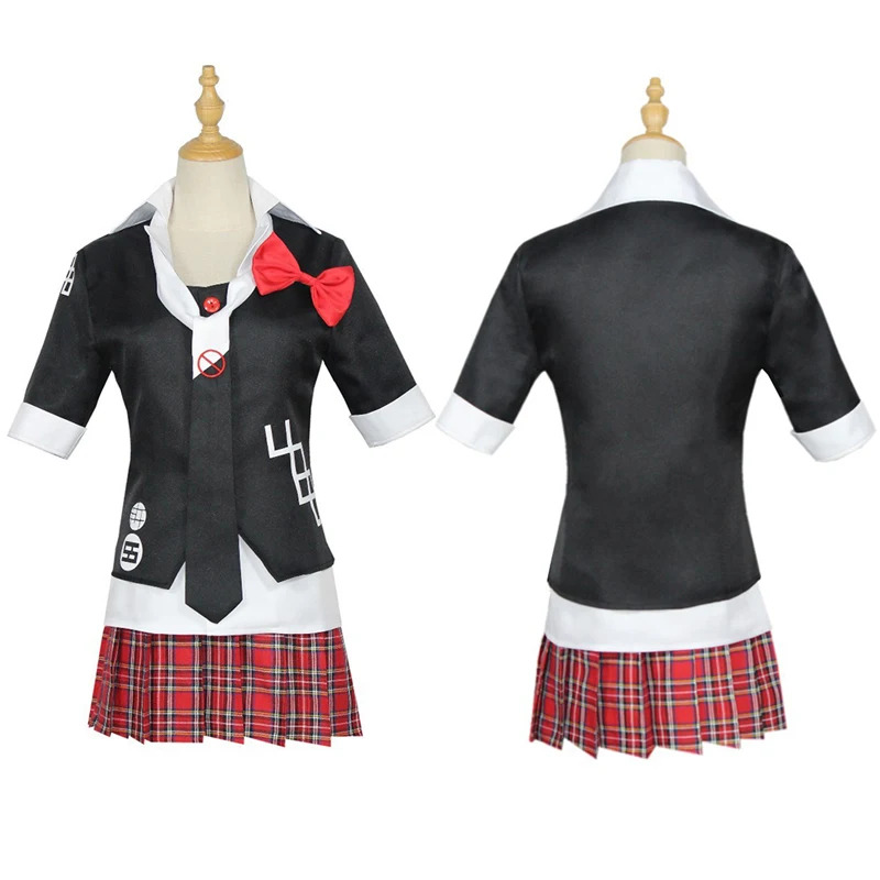 Anime Cosplay Duo - アニメダンガンロンパコスプレ衣装江ノ島盾子制服カフェ服ショートスカートダブルテールブレイドウィッグモノクマベアヘッドウェア