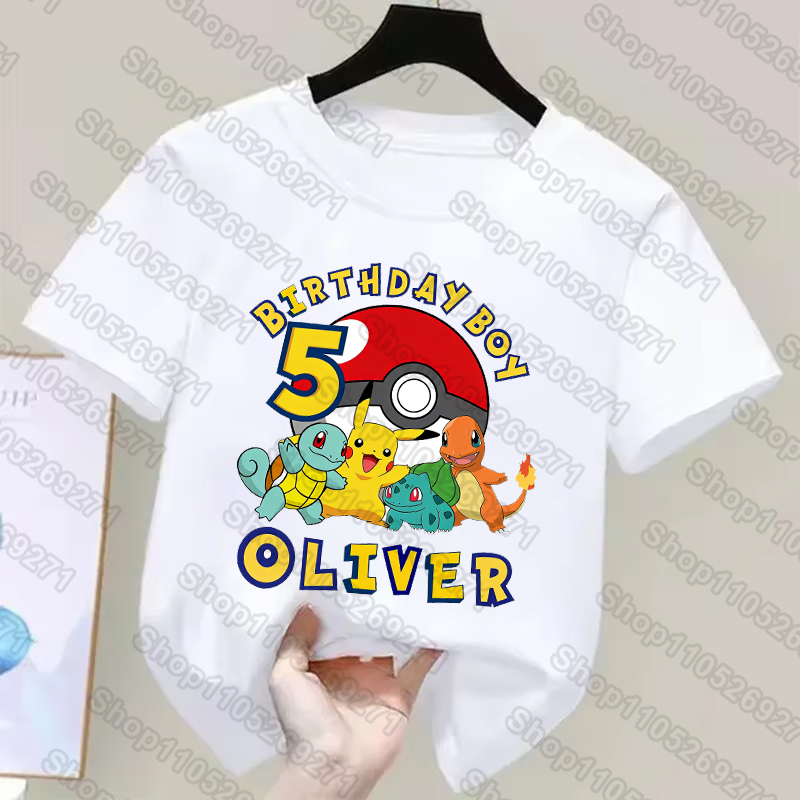 Anime Cosplay Pokemon - ポケモン子供 Tシャツピカチュウ誕生日番号 1-9 プリント Tシャツ男の子女の子カジュアル半袖トップス夏子供服