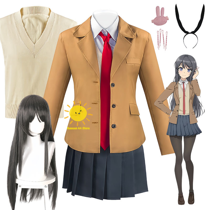Anime Cosplay Outfit Girl - アニメ桜島麻衣コスプレ青春ブタ野郎はバニーガール先輩を夢見ていないコスプレ衣装麻衣スーツウィッグハロウィンコス大人女性