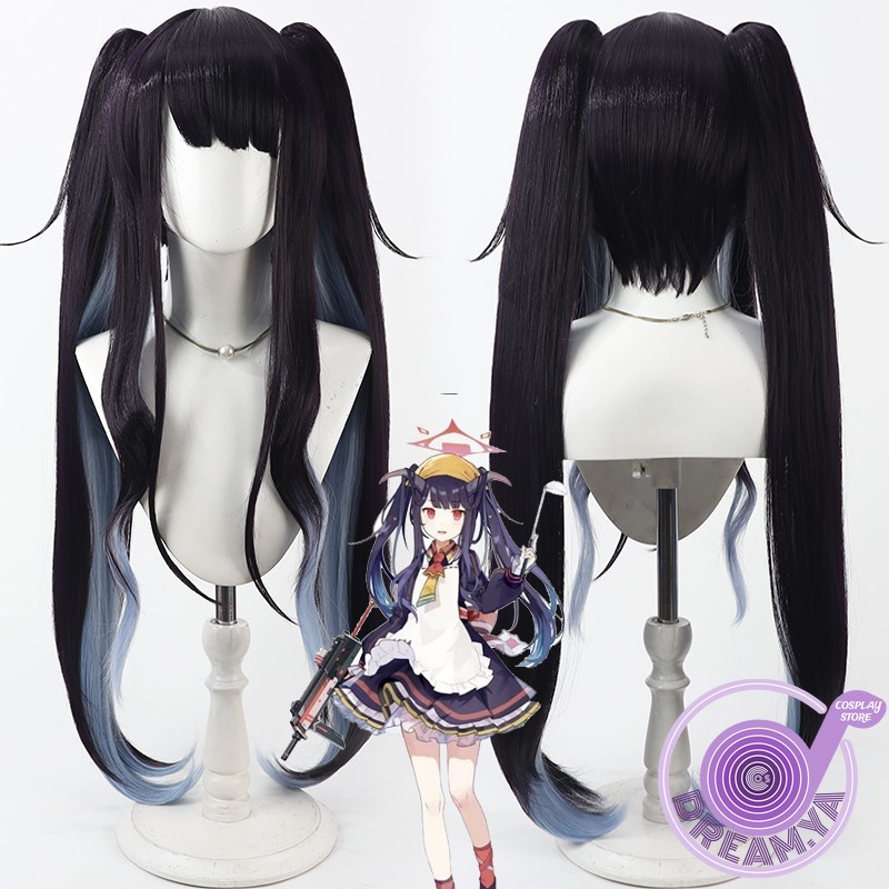 Anime Cosplay Long Black Hair - Aikiyo Fuuka コスプレウィッグ ブルーアーカイブ ブラックブルー ロング耐熱人工毛