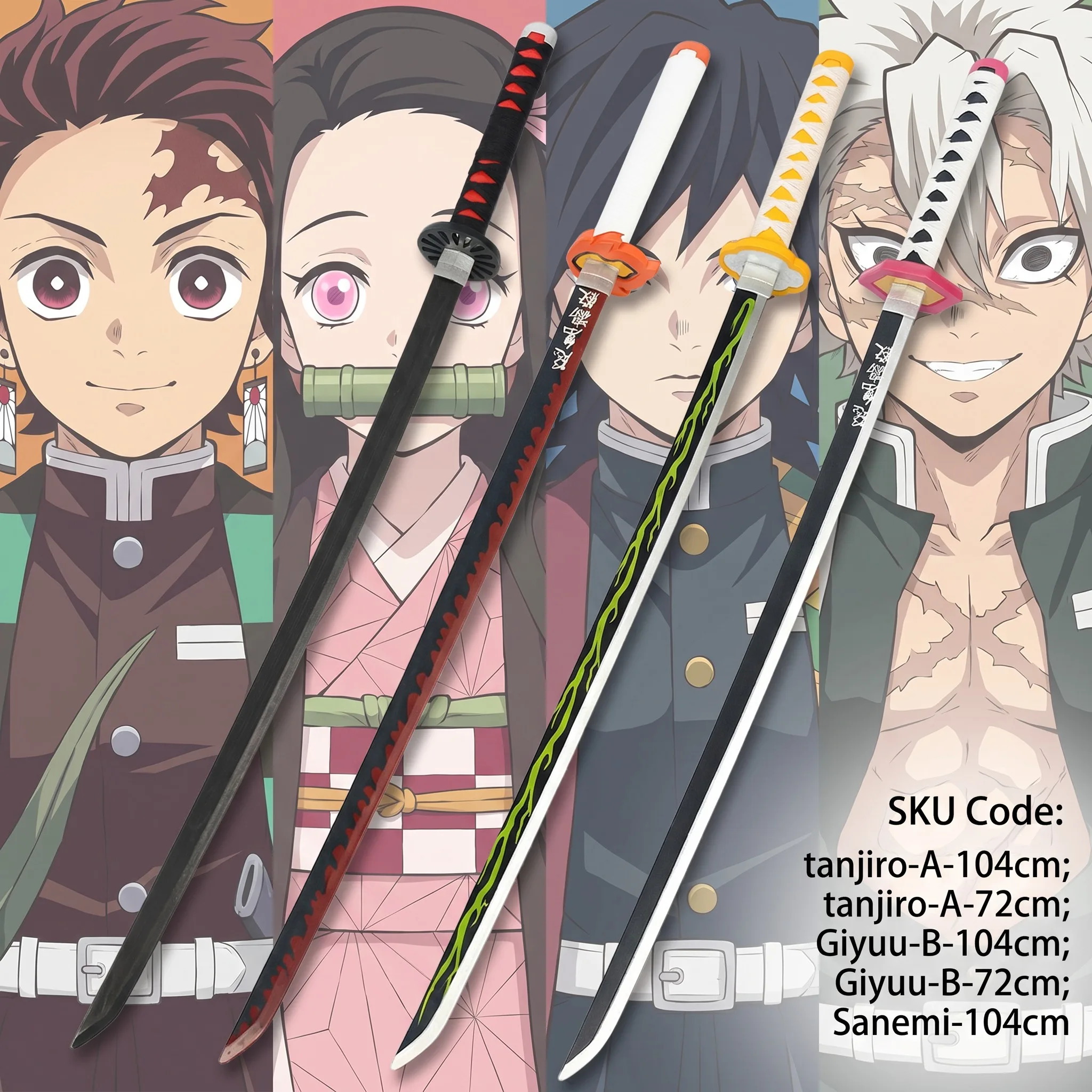 Anime Cosplay Katana - 72 104cm 鬼滅の刃 刀 竈門炭治郎 竈門善逸