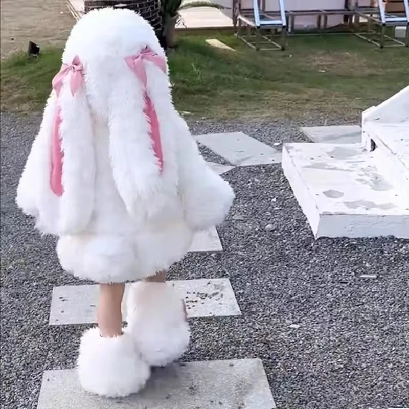 Anime Cosplay Outfit Girl - 女の子の素敵な漫画ぬいぐるみウサギのコスプレ衣装かわいい子供冬暖かい白バニートップパンツ帽子ハロウィンパーティー衣装ギフト