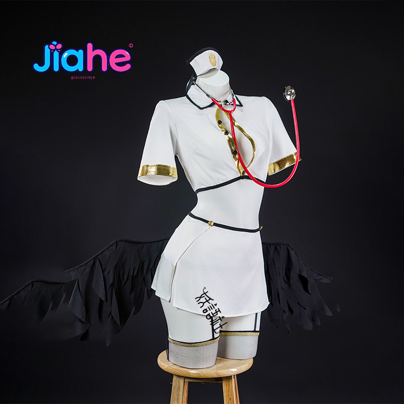 Anime Cosplay Albedo - アニメオーバーロードアルベドコスプレ衣装新しい女性のセクシーなナース制服スカート帽子靴下小道具ハロウィンカーニバルアルベドドレス