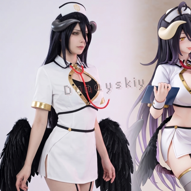 オーバーロードアルベドゴシック天使ナースコスプレ衣装ミニドレ - Anime Cosplay Albedo のレビューと価格