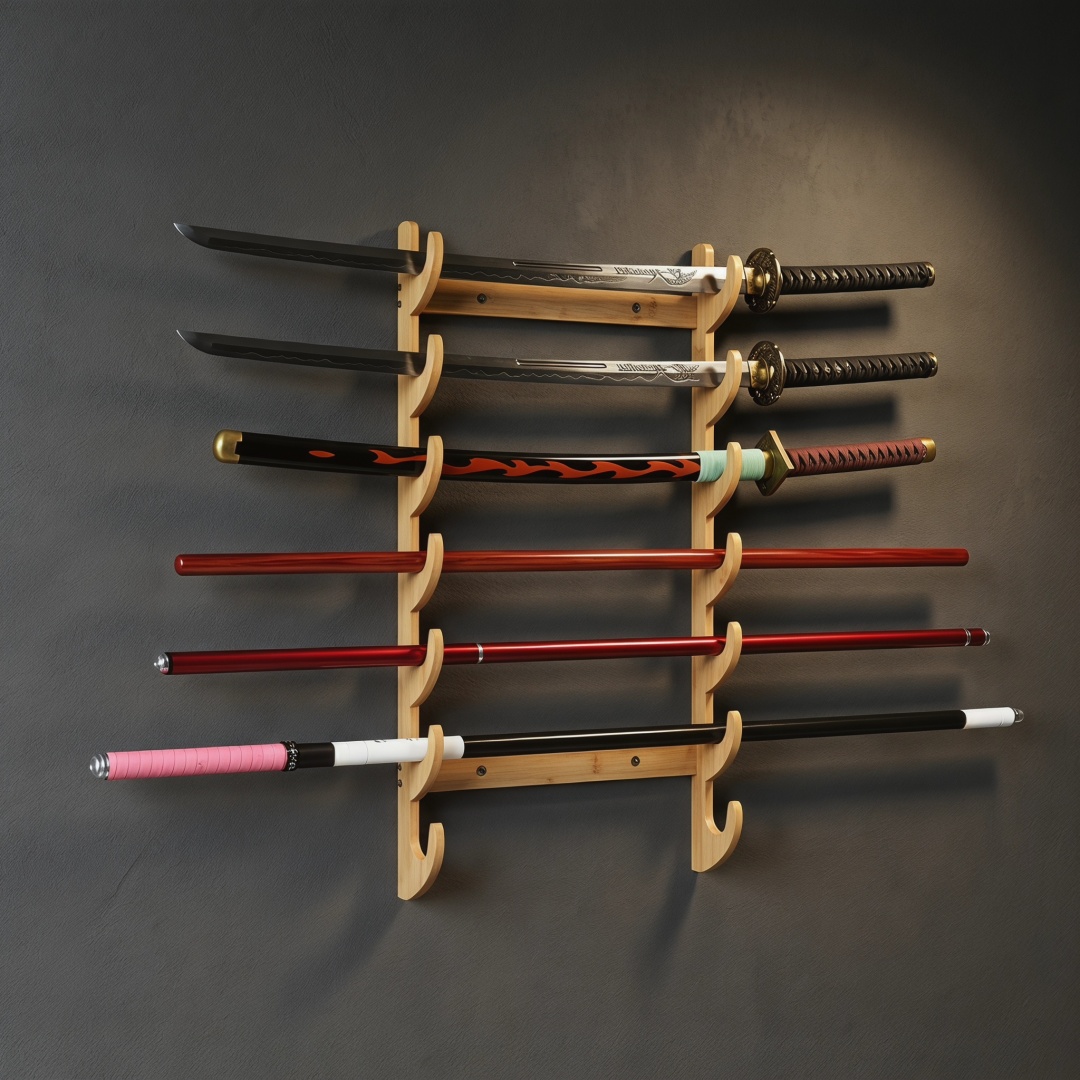 8層式壁掛け刀剣収納棚サポートホルダー アニメコスプレ木製サ - Anime Cosplay Katana のレビューと価格