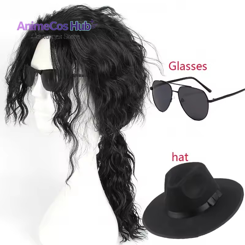 アニメ マイケル・ジャクソン コスプレ マイケル コスプレ  - Anime Cosplay Long Black Hair のレビューと価格